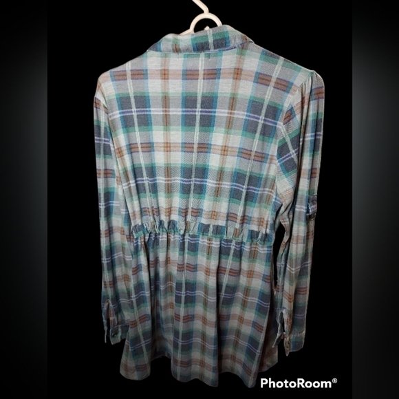 Charlotte Russe large green plaid tunic snap top ☆☆♡♡ - Picture 9 of 16